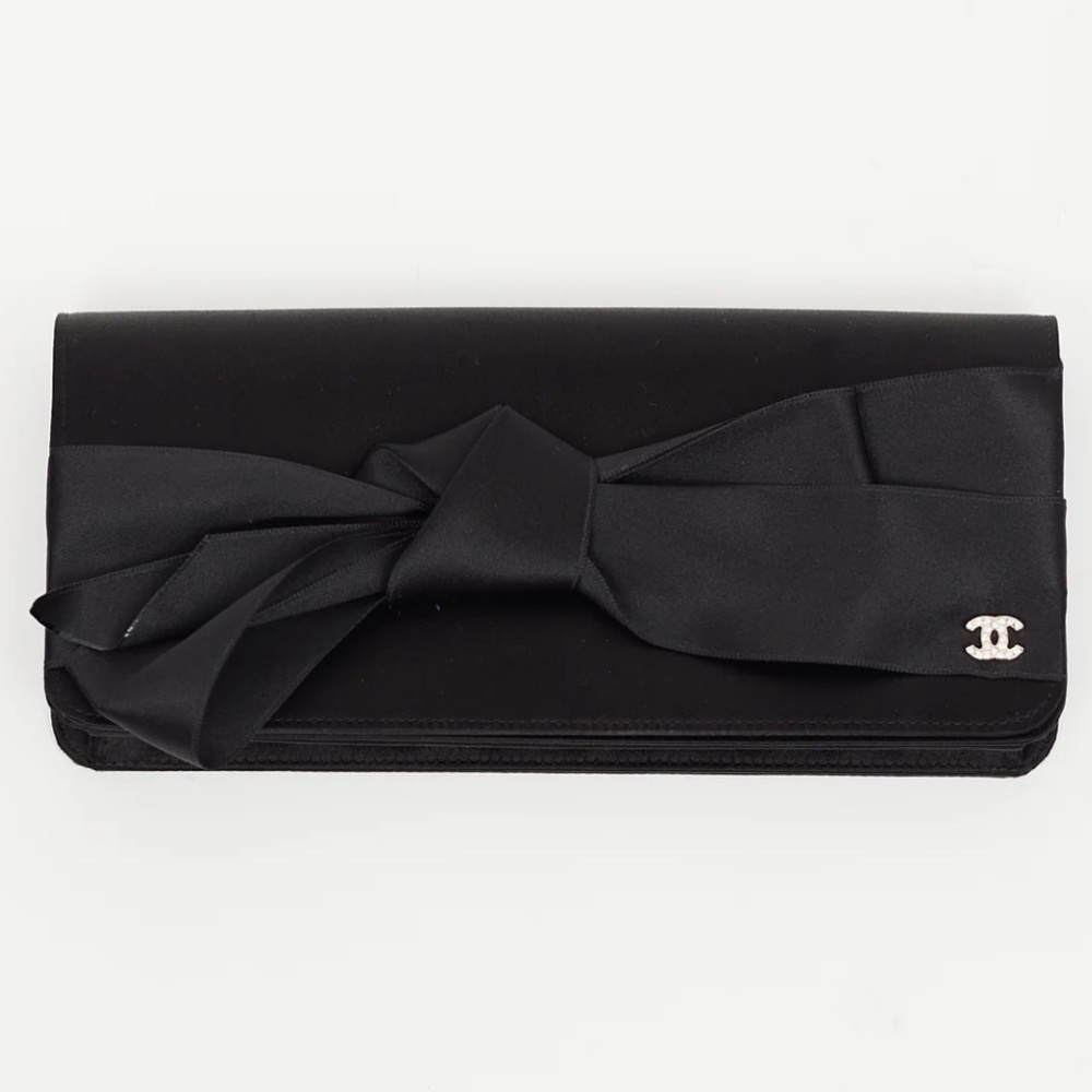 Chanel black satin clutch